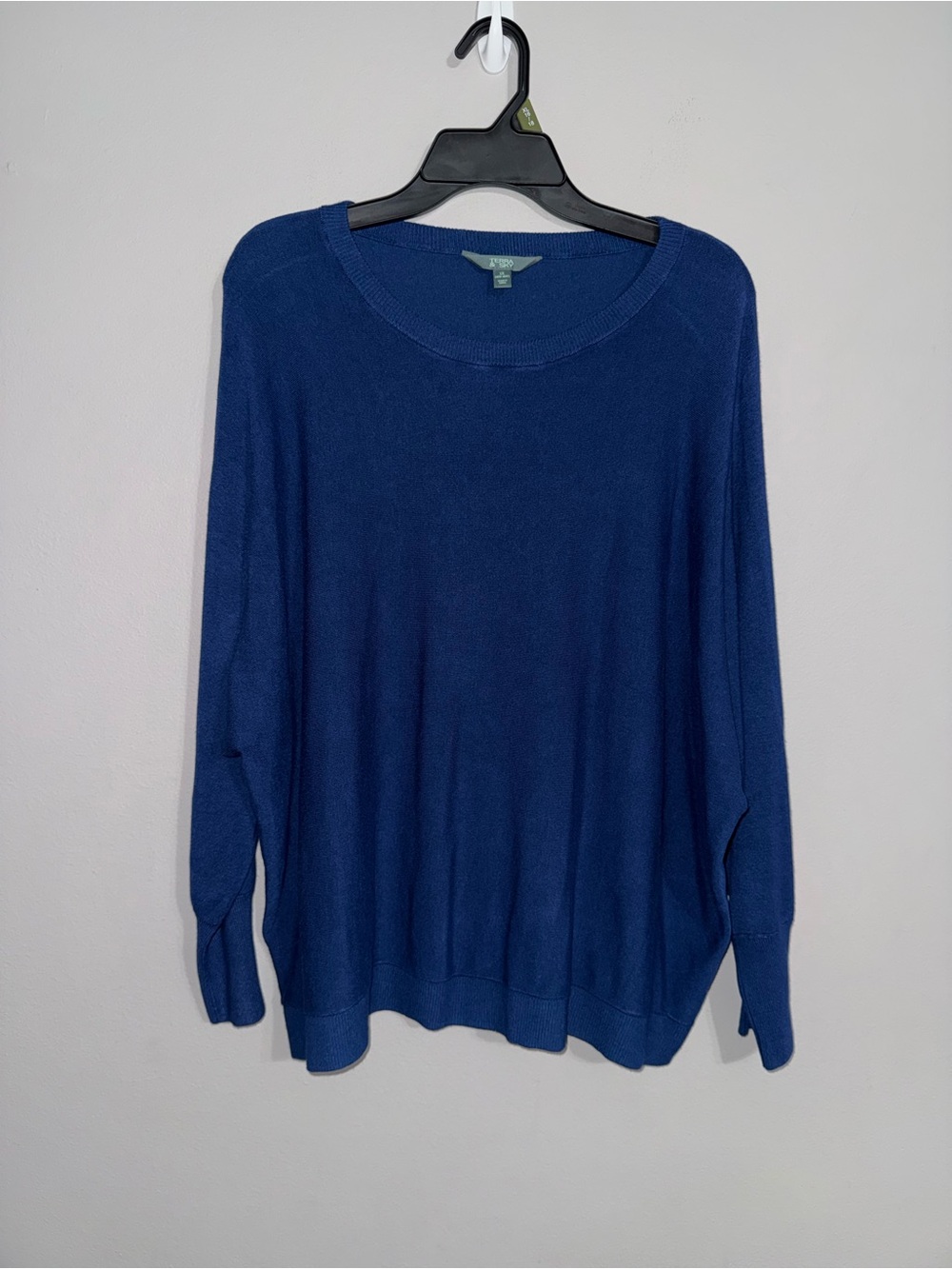 Terra & Sky Women’s Blue Fine Gauge Dolman Pullover Sweater 1X